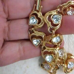 Swarovski Swan Mark gold tone rhinestones hearts necklace
